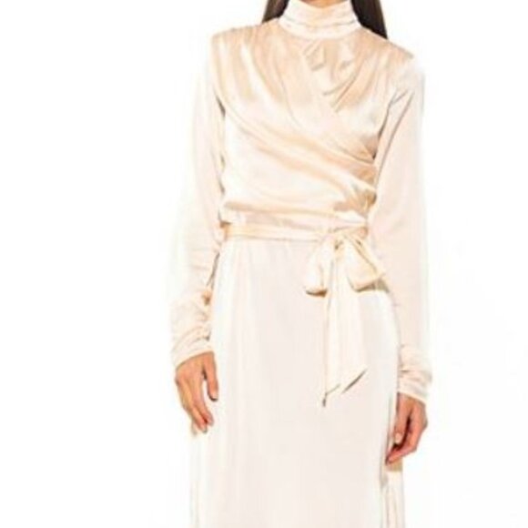 Alexia Admor Dresses & Skirts - ALEXIA ADMOR Mockneck Draped Champagne Color Midi Dress